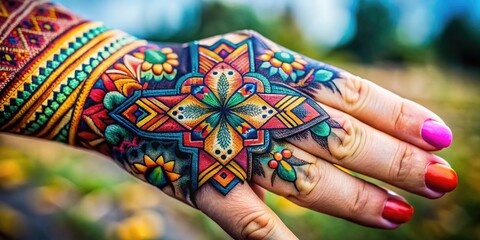 Fototapeta premium Intricate Nail Cross Tattoo Design on Skin with Detailed Patterns and Artistic Elements