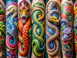 Fototapeta premium Intricate Snake Tattoo Designs Featuring Various Styles and Patterns for Inspiration and Creativity