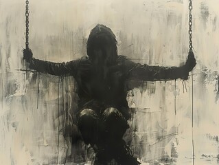 Silhouette of a Figure on a Swing: A Study in Darkness and Isolation