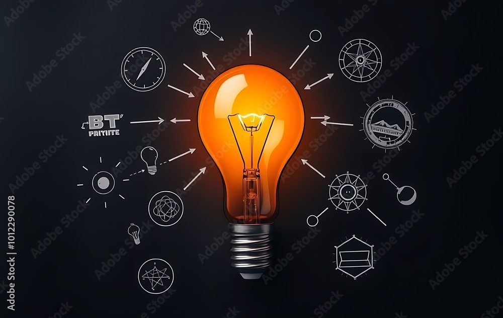 Poster clarifying complex ideas theme with light bulb - flat lay