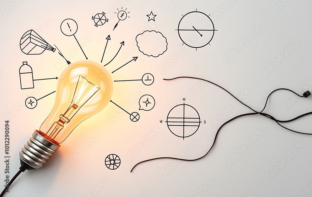 Poster clarifying complex ideas theme with light bulb - flat lay