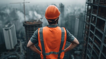 Security Guard in High Visibility Vest at Construction Site