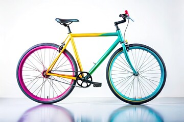 Obraz premium Isolated Bicycle on White Background Perfect for Transportation and Fitness Conceptual Imagery