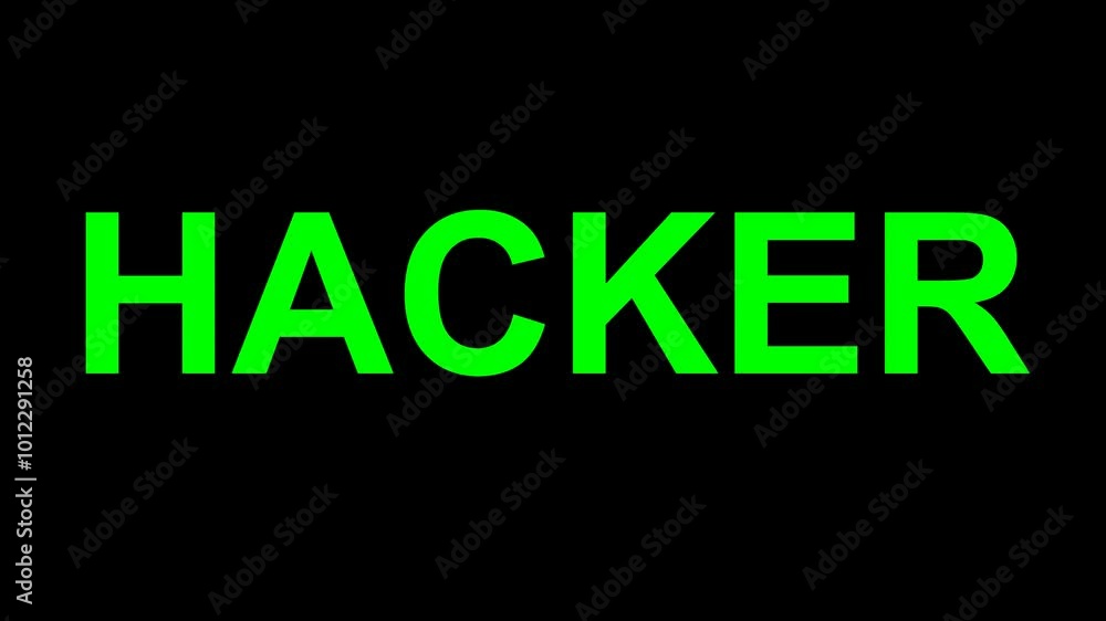 Poster video animation hacker green text, on a transparent background with alpha channel set to zero