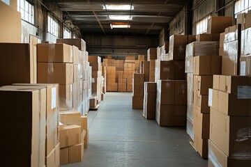 A large pile of cardboard boxes stacked on top of each other, generative ai image