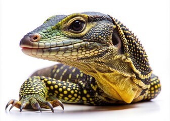 Fototapeta premium Isolated Monitor Lizard on White Background Showcasing Unique Scales and Distinctive Features