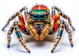 Fototapeta premium Isolated Spider on White Background, Detailed Macro Shot Highlighting Unique Features and Texture
