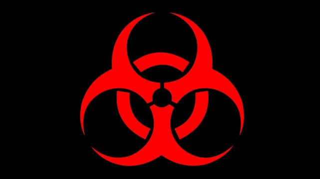 video animation red symbol biohazard alert, on a transparent background with alpha channel at zero