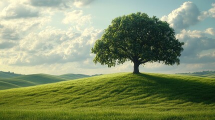 Fototapeta premium Solitary Tree on a Rolling Green Hill