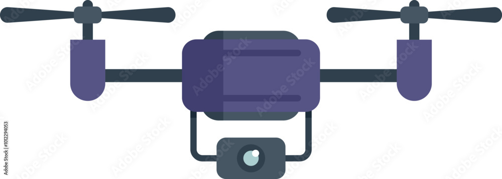 Poster modern quadcopter drone hovering and recording with camera