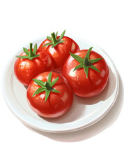 a tomato marinade on a plate, isometric, white background, 3D rendering, soft lighting