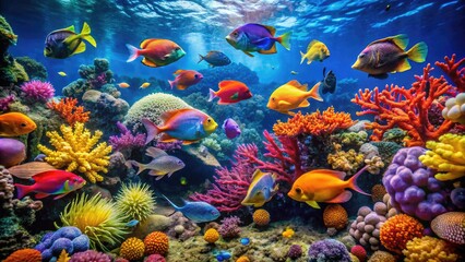 Large Aquarium with Colorful Fish and Vibrant Coral Reef Ecosystem in a Stunning Underwater Scene