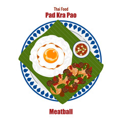 Set of flat banner vector illustrations, delicious food. Thai food, a la carte food, stir-fried basil with fried egg 