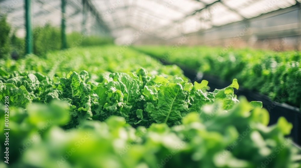 Sticker Green Lettuce Plants Growing in a Greenhouse