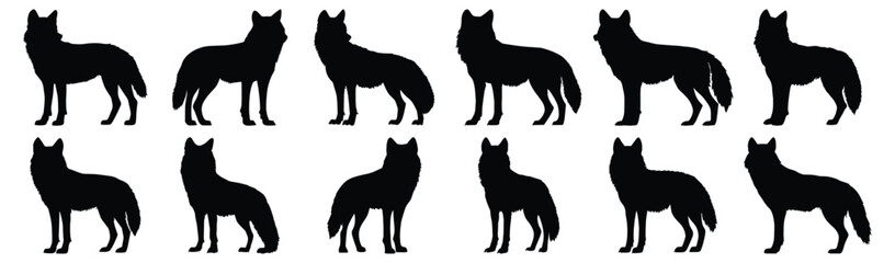 Wolf silhouette set vector design big pack of animal illustration and icon