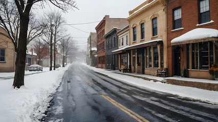 attractive snow-covered little town streets generative ai