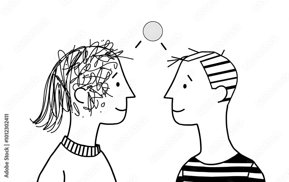 Aufkleber a simple doodle of two people facing each other, one with their head turned away and the second pers
