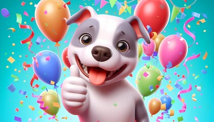 3D niedlicher  Hund Daumen hoch