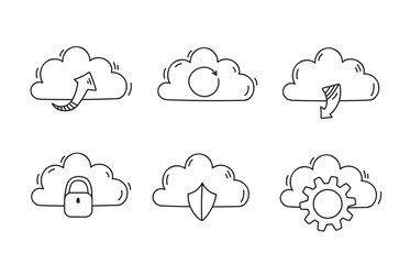 Cloud data doodle. Hand drawn technology network communication and settings.