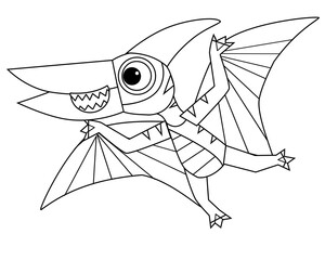 cartoon scene with character sketchbook sketch drawing manual work with color pencils animal dinosaurus dino pteranodon pterodactyl bird flying illustration for children cutout © honeyflavour