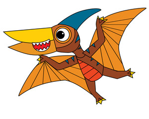 cartoon scene with happy prehistoric animal pteranodon dino dinosaur flying bird smiling and walking isolated on white background illustration for children © honeyflavour