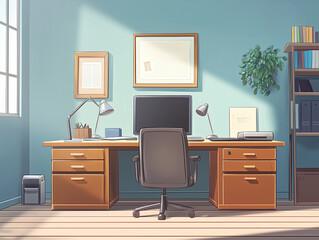 Sleek Design: Minimalist Corporate Workspace Backdrop for Cartoon Creation