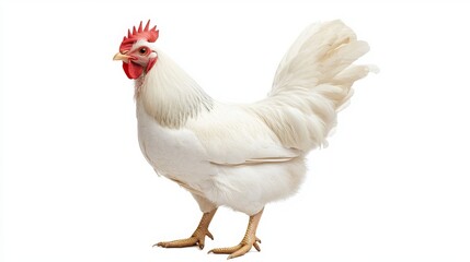 Fototapeta premium White chicken in smart poultry farming, an economical livestock option in closed system farms. Isolated on white background with clipping path. 