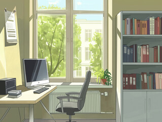 Functional Home Office: Compact Space with Desk and Computer Setup