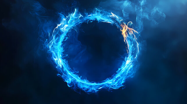 Ring of blue fire with shiny flame effect. Faerie Circle. Illustration