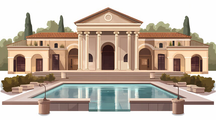 Obraz premium Roman bathhouse (thermae) of roman art isolated on transparent png. Roman Bathhouse. Illustration