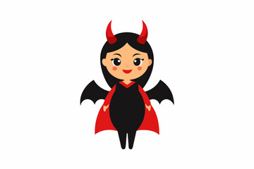 Bad devil girl in halloween costume isolated on white background.