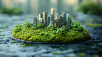 A miniature city on a patch of green grass.