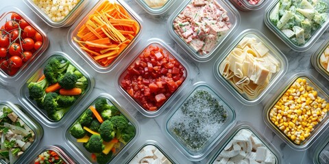 Colorful array of prepped veggies and ingredients