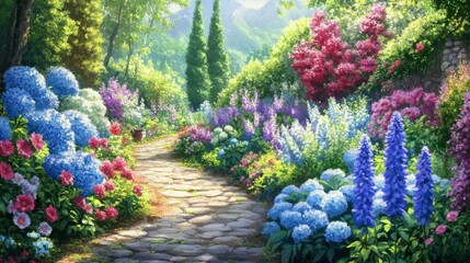 Obraz premium Stone Path Through a Colorful Garden