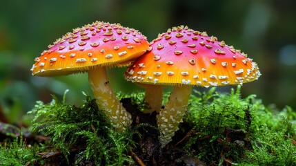 Fototapeta premium Vibrant Red Mushrooms in Natural Setting