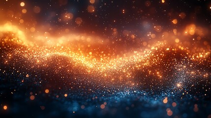 Fototapeta premium Abstract background of glowing particles in blue and orange tones.