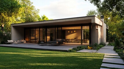 Modern architecture with outdoor patio and garden generative ai