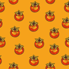 Seamless pattern with ripe orange persimmons, featuring whole fruits in a bright and fresh design, perfect for fabric, wallpaper, kitchen decor, ideal for fruit-themed and seasonal projects