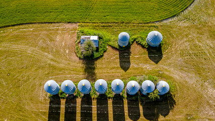 Overhead view of farm silo's © Tonya