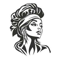 Stylish Woman Chef with Headband and Hat Vector Illustration