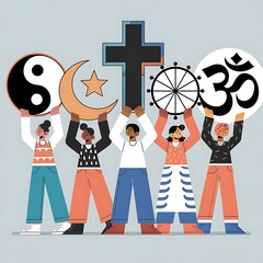 World Religion Day illustration with symbols promoting global unity awareness