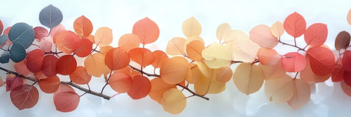 A branch of leaves in shades of red, orange, and yellow.