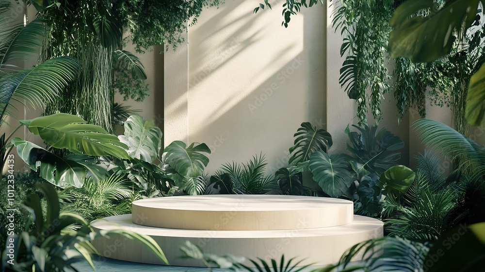Poster serene display in a lush greenery setting