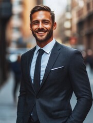 Fototapeta premium Smartly Dressed Businessman in Suit with Sparkle Jacket, Posing on Street
