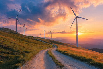Obraz premium A road with a few wind turbines in the background