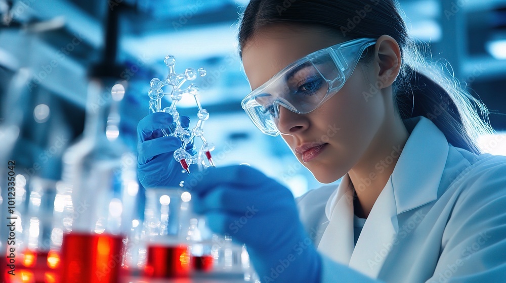 Poster scientist analyzing molecular structure in laboratory