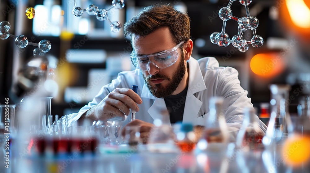 Poster scientist conducting experiments in a laboratory setting