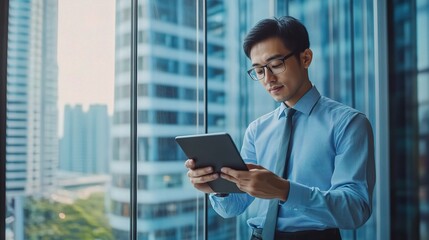 Fototapeta premium Professional Man Using Tablet in Modern Urban Office