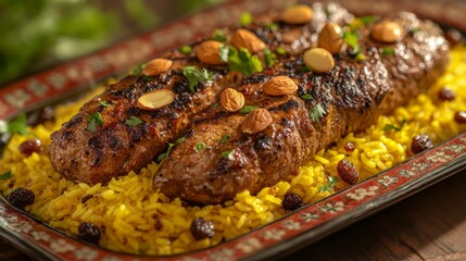 Traditional Arabian lamb kabsa served with rice