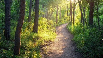 Fototapeta premium Serene Forest Pathway at Golden Hour